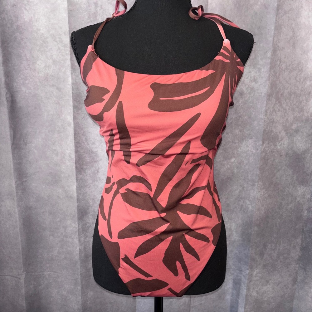 Vitamin A Pink Brown Tropical Floral One Piece Swimsuit NWT Womens XXL